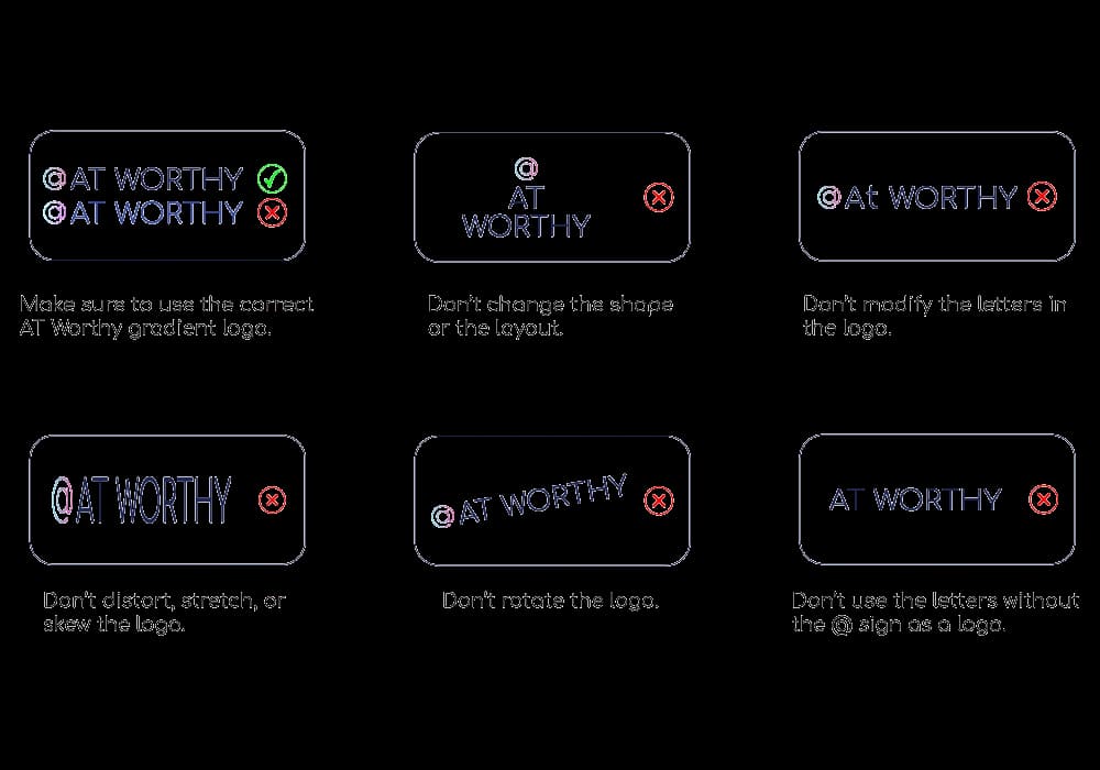 Examples of correct and incorrect AT Worthy logo treatments